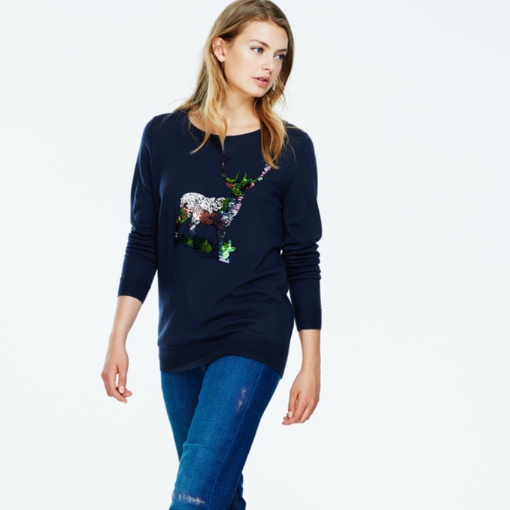 🎄SALE🎄 Boden “Magic Stag” Sequined Wool Sweater 🦌